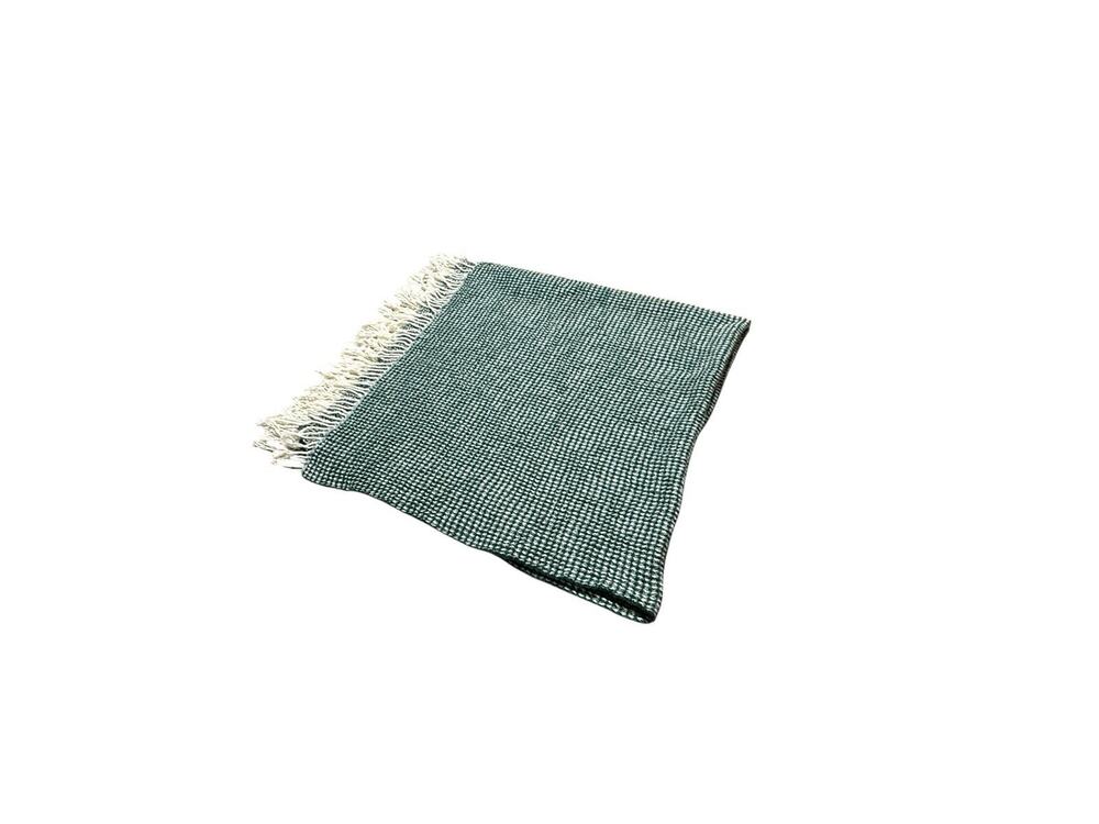 Nido Notte Italia Green Cream Throw Blanket Waffle Knit Fringe Trim Cover Cotton